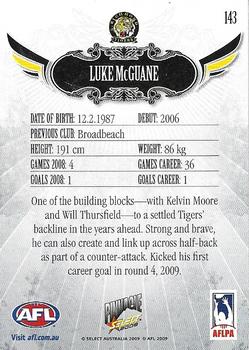 2009 Select AFL Pinnacle #143 Luke McGuane Back